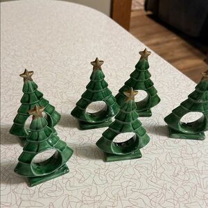 Green Christmas Tree Napkin Rings 6 of them